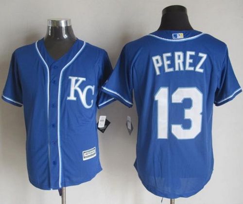 Royals #13 Salvador Perez Blue Alternate 2 New Cool Base Stitched MLB Jersey - Click Image to Close